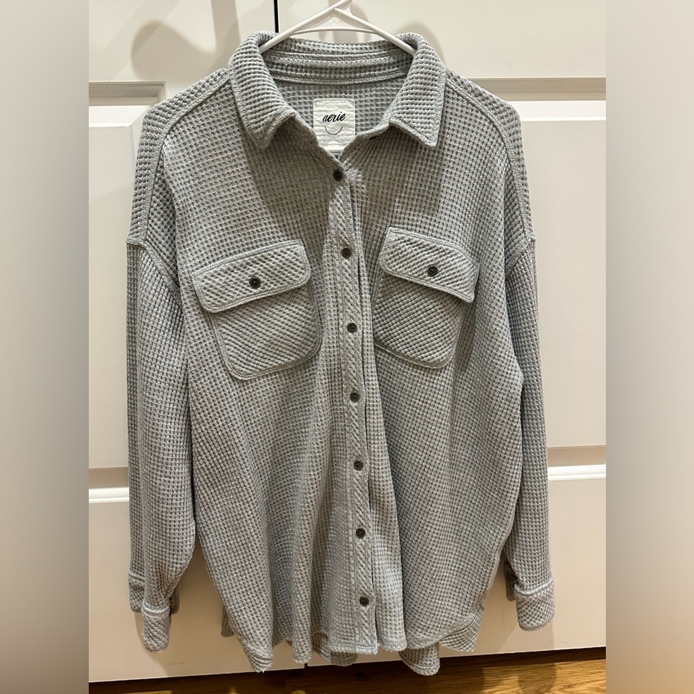 Aerie Lumber Jane Waffle Button Up - Size S - Gray